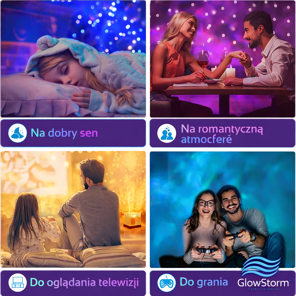 GlowStorm™ – Romantyczna Burza Światła 3D | 16 Kolorów, Efekt Aury i Fali Oceanu do Sypialni i Relaksującej Kąpieli